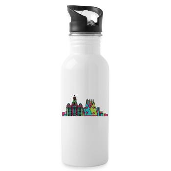Liverpool City Skyline Royal Liver Building Art - Water bottle with straw - white - Right