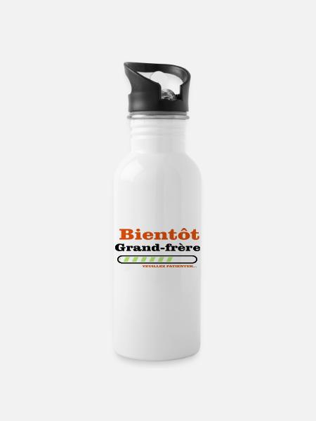 Bientôt grand frere - Gourde avec paille intégrée - blanc