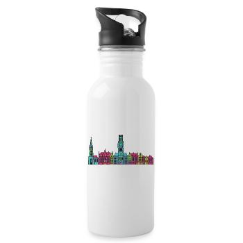 Brügge Stadtsilhuett Glockenturm Moderne Kunst - Trinkflasche mit integriertem Trinkhalm - Weiß - Rechts