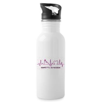 Konfetti im Herzen - Pink - Trinkflasche mit integriertem Trinkhalm - Weiß - Rechts