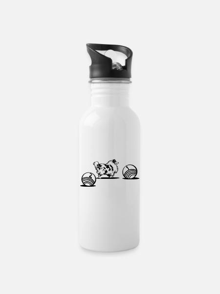 Langhaarcollie Treibball Sport (einfärbbar) - Trinkflasche mit integriertem Trinkhalm - Weiß