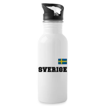 SCHWEDEN - SVERIGE Trikot Look - Flagge auf Brust - Trinkflasche mit integriertem Trinkhalm - Weiß - Rechts