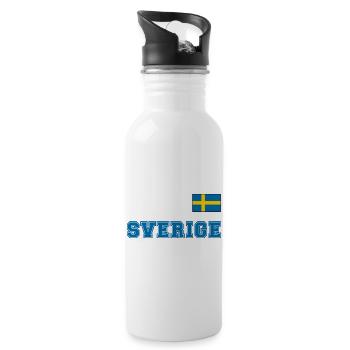 SCHWEDEN - SVERIGE Trikot Look - Flagge auf Brust - Trinkflasche mit integriertem Trinkhalm - Weiß - Rechts