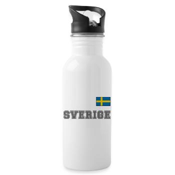 SCHWEDEN - SVERIGE Trikot Look - Flagge auf Brust - Trinkflasche mit integriertem Trinkhalm - Weiß - Rechts