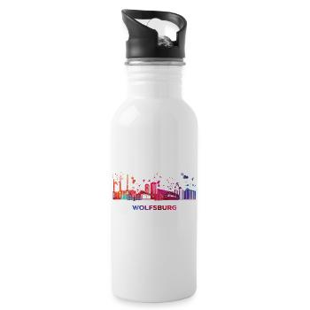 Wolfsburger Skyline Wolfsburg - Trinkflasche mit integriertem Trinkhalm - Weiß - Rechts