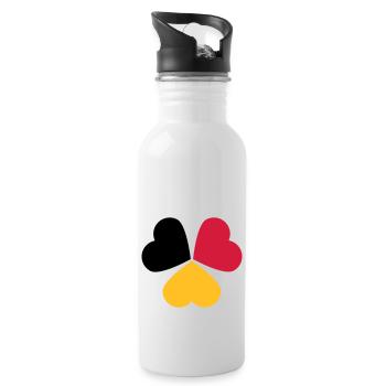 3 Herzen Deutschland Belgien Flagge Kleeblatt - Trinkflasche mit integriertem Trinkhalm - Weiß - Rechts