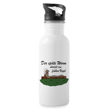 Der späte Wurm - Trinkflasche mit integriertem Trinkhalm - Weiß - Rechts