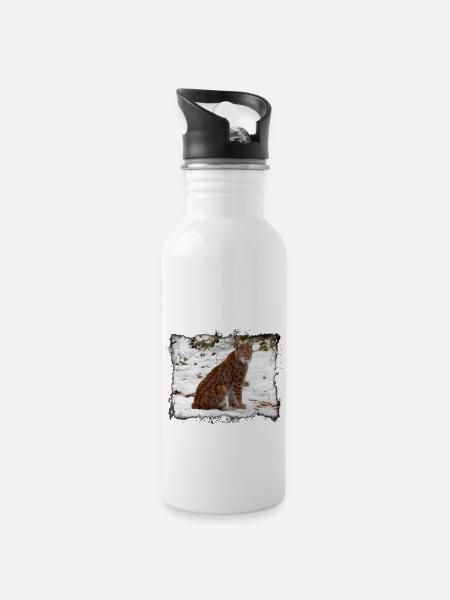 Wildnis Raubkatze Luchs im Schnee - Trinkflasche mit integriertem Trinkhalm - Weiß