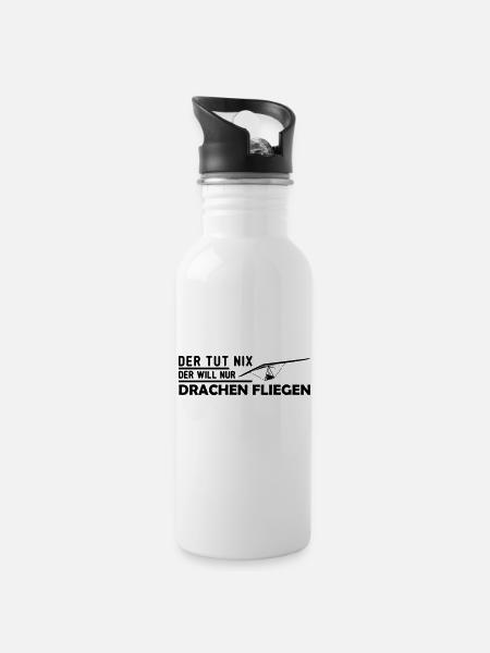 der will nur hängegleiten Geschenk - Trinkflasche mit integriertem Trinkhalm - Weiß