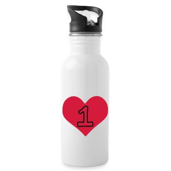 Anzahl 1 & Herz - Trinkflasche mit integriertem Trinkhalm - Weiß - Rechts
