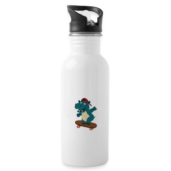 Kids skating Hippo - Water bottle with straw - white - Right