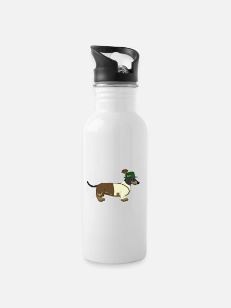 Der bayerische Dackel weißes Hemd - Trinkflasche mit integriertem Trinkhalm - Weiß
