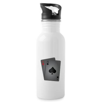 Zwei Asse Poker - Trinkflasche mit integriertem Trinkhalm - Weiß - Rechts