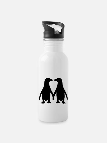 Penguin - Water bottle with straw - white