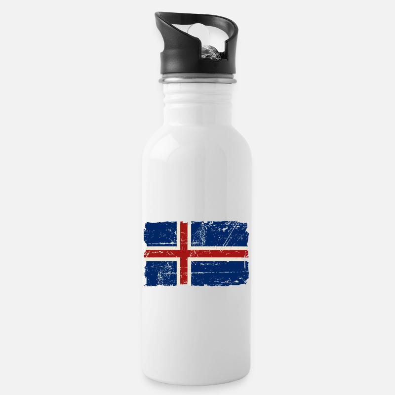 Iceland Vintage Flag - Trinkflasche mit integriertem Trinkhalm - Weiß