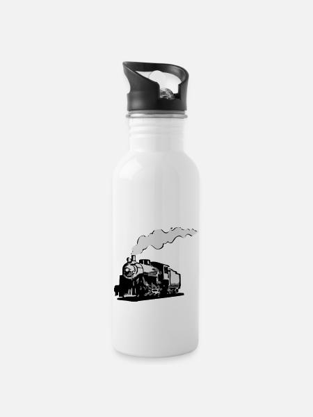 dampflok railroad locomotive romance - Water bottle with straw - white
