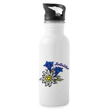 (edelweiss_mit_enzian_holladiho) - Trinkflasche mit integriertem Trinkhalm - Weiß - Rechts