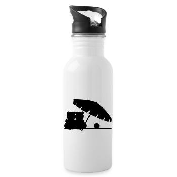 Strandbärpärchen / love beach bears (1c) - Trinkflasche mit integriertem Trinkhalm - Weiß - Rechts