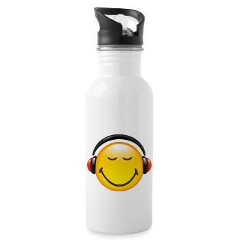 Smiley Glossy Headphones on - Water bottle with straw - white - Right
