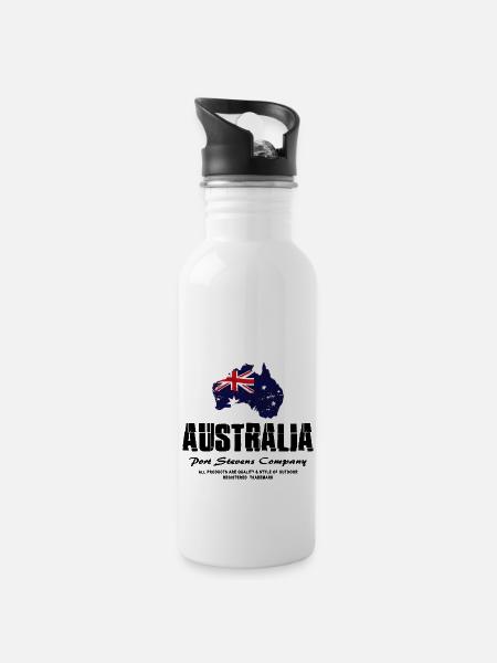 Australia - Australien - Trinkflasche mit integriertem Trinkhalm - Weiß