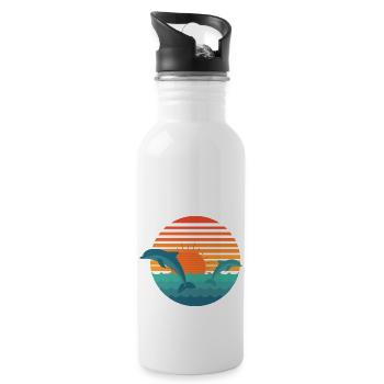 Dolphins & Sun - Water bottle with straw - white - Right