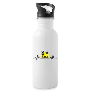 Relax Herzschlag, Hängematte, Urlaub - EKG - Trinkflasche mit integriertem Trinkhalm - Weiß - Rechts