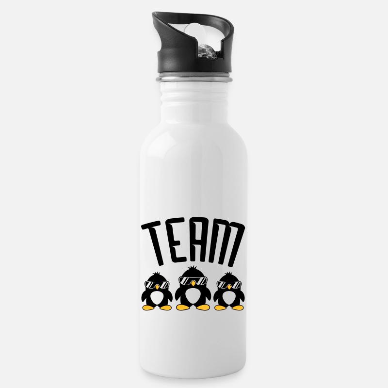 Logo Team Pinguine - Trinkflasche mit integriertem Trinkhalm - Weiß