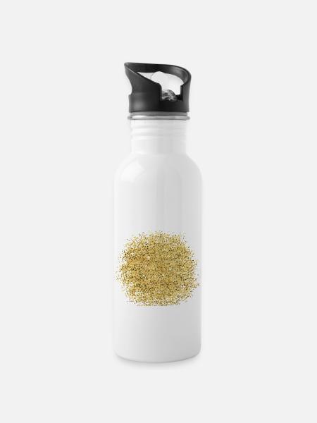 Gold Glitzer - Trinkflasche mit integriertem Trinkhalm - Weiß