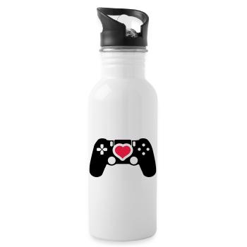 gamer controller herz liebe - Trinkflasche mit integriertem Trinkhalm - Weiß - Rechts