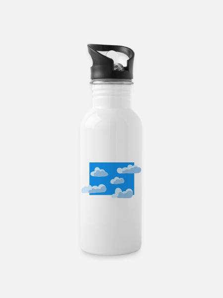 Blauer Wolkenhimmel - Trinkflasche mit integriertem Trinkhalm - Weiß