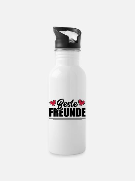 Beste Freunde Freundschaft - Trinkflasche mit integriertem Trinkhalm - Weiß