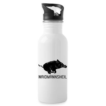 Waidmannsheil Geschenk Jagd Wildschwein Jägersmann - Trinkflasche mit integriertem Trinkhalm - Weiß - Rechts