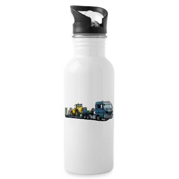 Low-loader with excavator - Water bottle with straw - white - Right