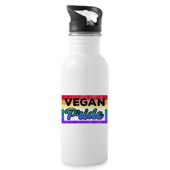 Vegan Vegetarian LGBT Gay Lesbian I Gift - Water bottle with straw - white - Right
