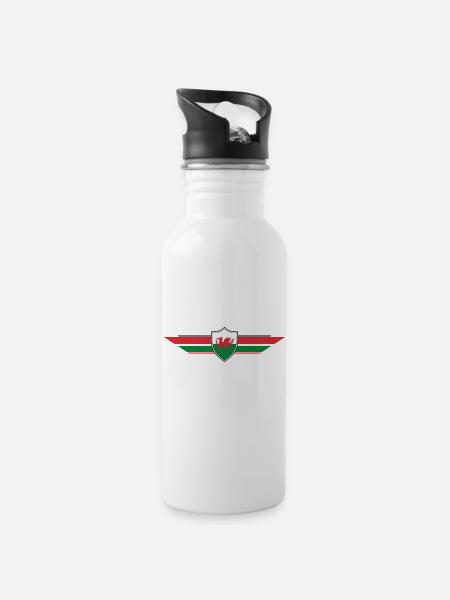 Wales Fan Weltmeisterschaft - Trinkflasche mit integriertem Trinkhalm - Weiß