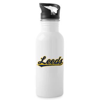 Leeds Script Logo Blau Gelb - Trinkflasche mit integriertem Trinkhalm - Weiß - Rechts