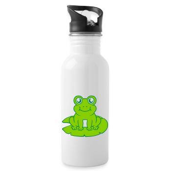 Frosch sitzt Seerose Seeblatt - Trinkflasche mit integriertem Trinkhalm - Weiß - Rechts