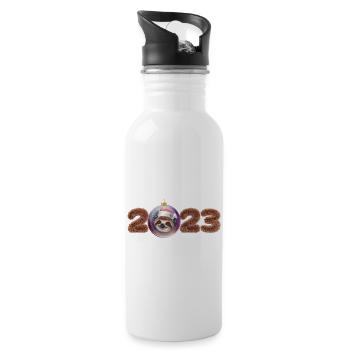 2023 Christmas ball cute sloth - Water bottle with straw - white - Right