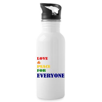 Love and Peace - Trinkflasche mit integriertem Trinkhalm - Weiß - Rechts