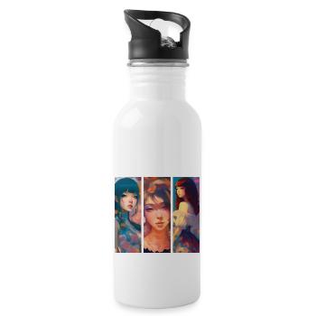 Drei Schönheiten - Trinkflasche mit integriertem Trinkhalm - Weiß - Rechts