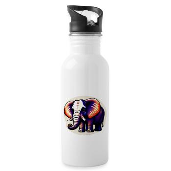 Little Elephant Cartoon Cute Love Adventure 2 - Water bottle with straw - white - Right