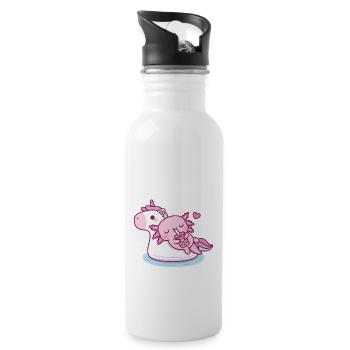 Süßer Axolotl Chilling auf Unicorn Pool Float Sommer - Trinkflasche mit integriertem Trinkhalm - Weiß - Rechts