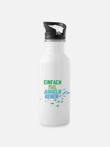 Einfach mal Angeln gehen - Trinkflasche mit integriertem Trinkhalm - Weiß
