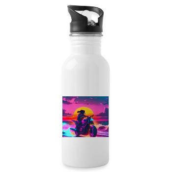 Dog on motorcycle on the beach - Water bottle with straw - white - Right