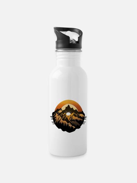 mountains - Water bottle with straw - white