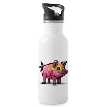 Ein schönes farbenfrohes ausgewachsenes Schwein - Trinkflasche mit integriertem Trinkhalm - Weiß - Rechts