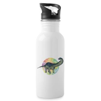 Farbige Dinosaurier - Trinkflasche mit integriertem Trinkhalm - Weiß - Rechts