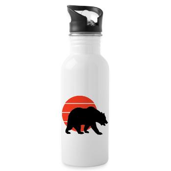 Vitage Bär Retro Sonnenuntergang - Trinkflasche mit integriertem Trinkhalm - Weiß - Rechts