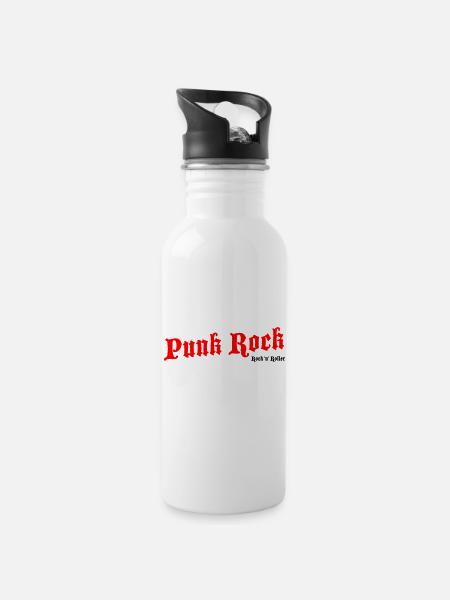 Punk Rock Red - Black Logo - Water bottle with straw - white