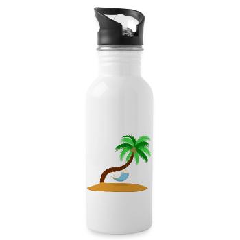 Lonely island with palm tree and hammock - Water bottle with straw - white - Right